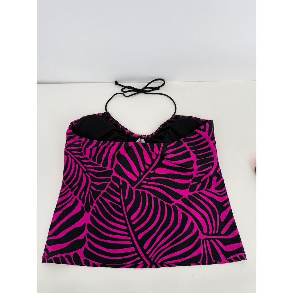 Sun Casuals Womens Pink Black Palm Leaf Halter Tankini Swim Top Sz 14 - Picture 6 of 8